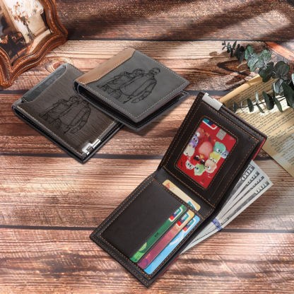 Initial & Name & Photo - Unique Personalized Photo PU Leather Wallet for Father's Day - Thoughtful Gift for Dad - Style 4