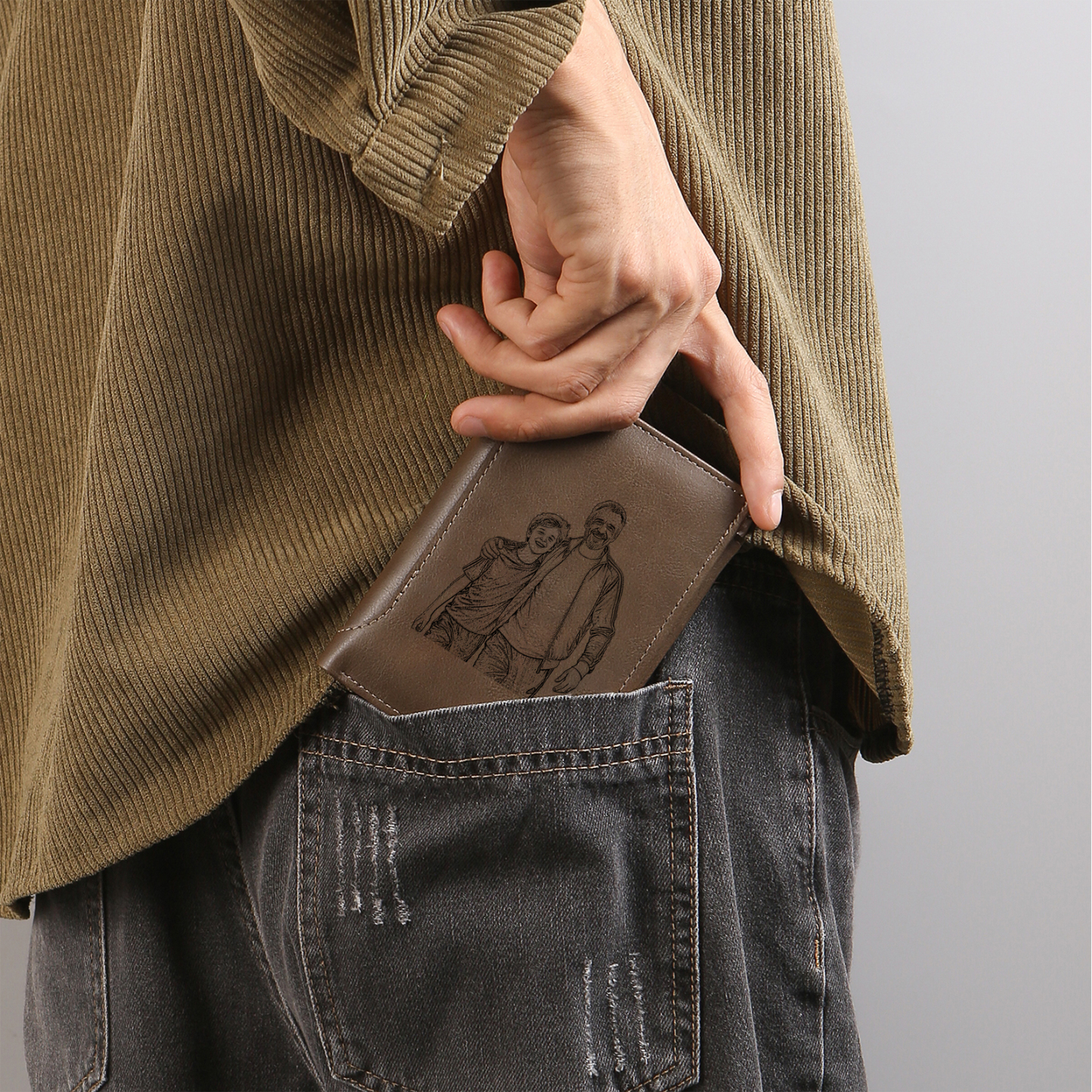 Initial & Name & Photo - Unique Personalized Photo PU Leather Wallet for Father's Day - Thoughtful Gift for Dad - Style 3