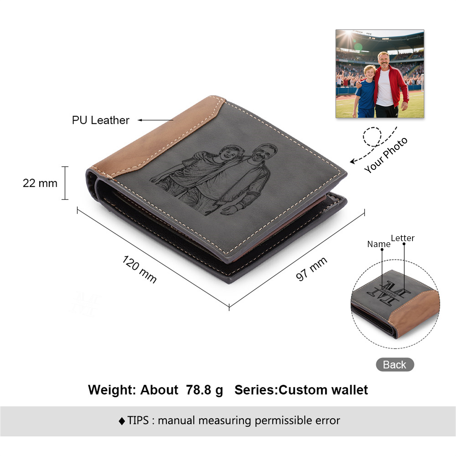 Initial & Name & Photo - Unique Personalized Photo PU Leather Wallet for Father's Day - Thoughtful Gift for Dad - Style 4