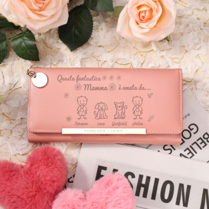 Personalized Pink Photo Wallet with 4 Names – A Unique Gift for Mother’s Day 