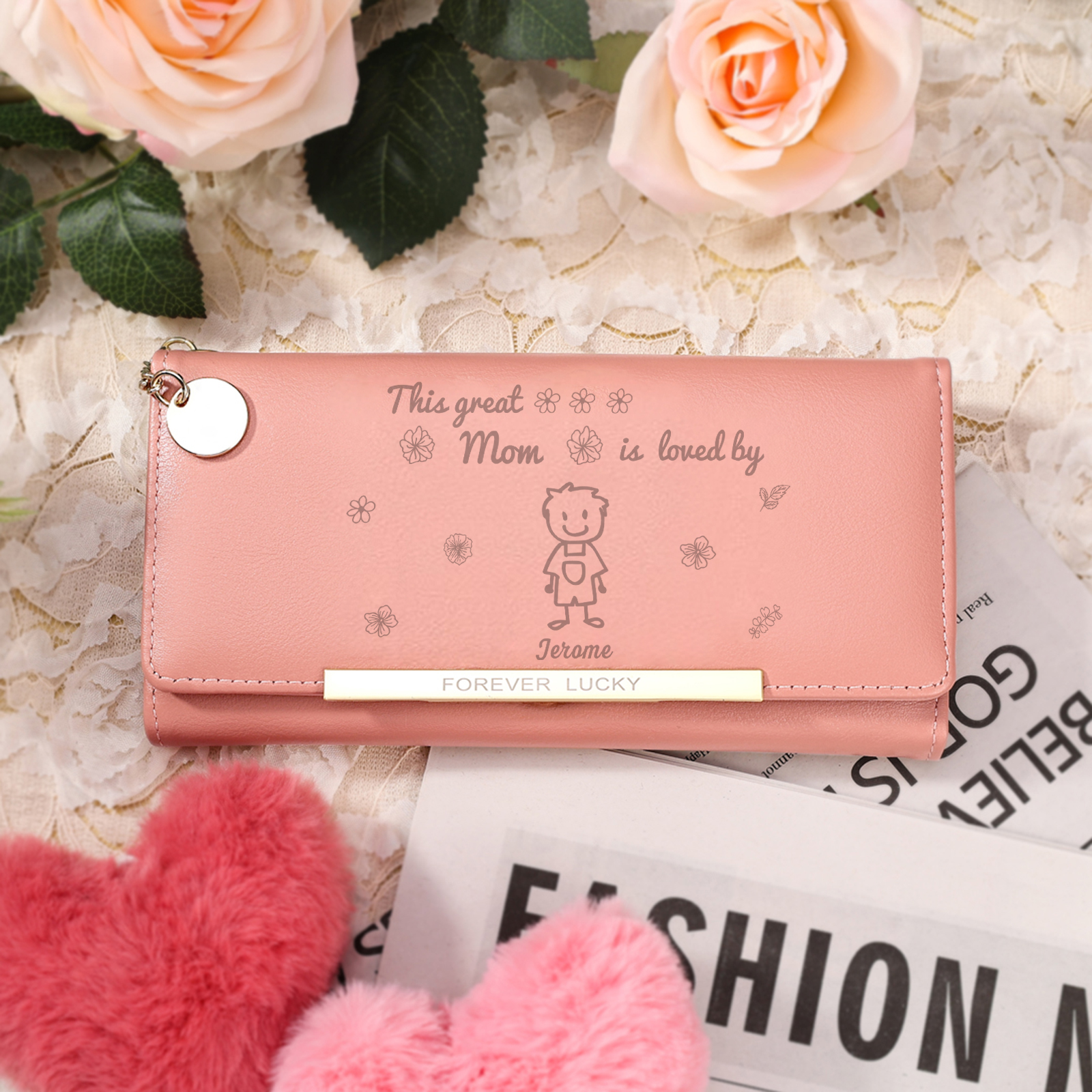 1 Name & Icon & Picture - Personalized PU Leather Mom Wallet  – Thoughtful Mother’s Day Gift with Custom Engraving