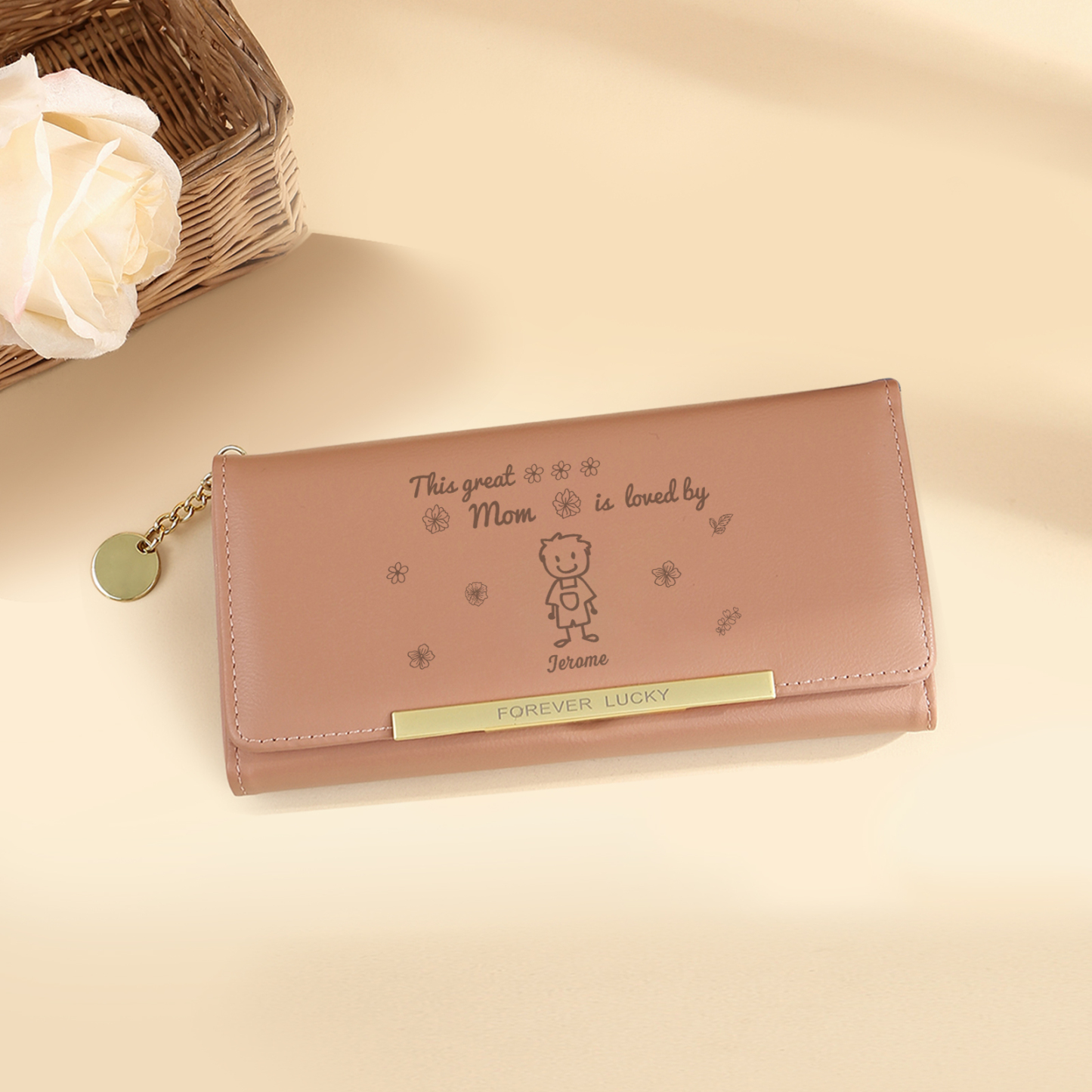 1 Name & Icon & Picture - Personalized PU Leather Mom Wallet  – Thoughtful Mother’s Day Gift with Custom Engraving