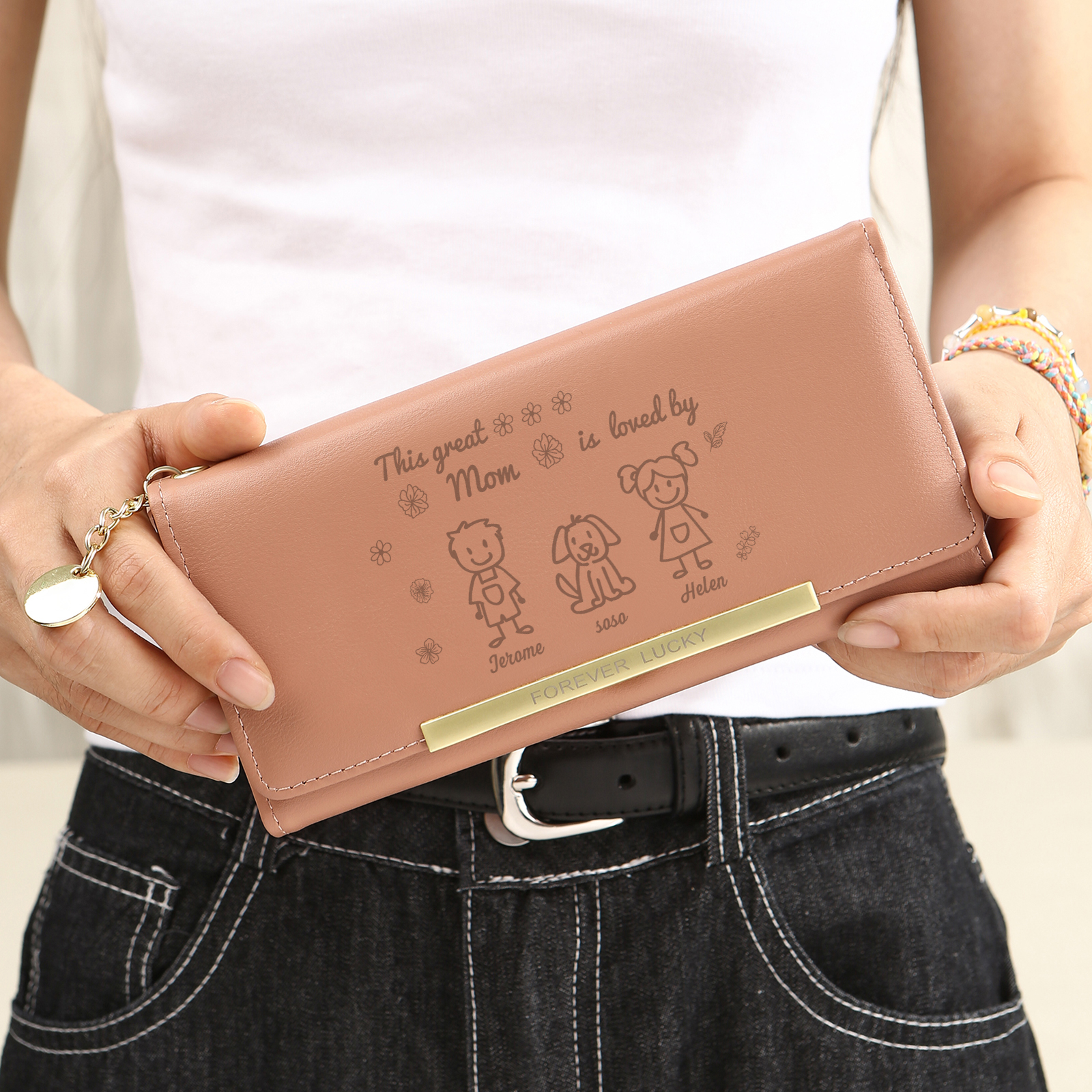 3 Names & Icon & Photo - Personalized PU Leather Mom Wallet  – Thoughtful Mother’s Day Gift