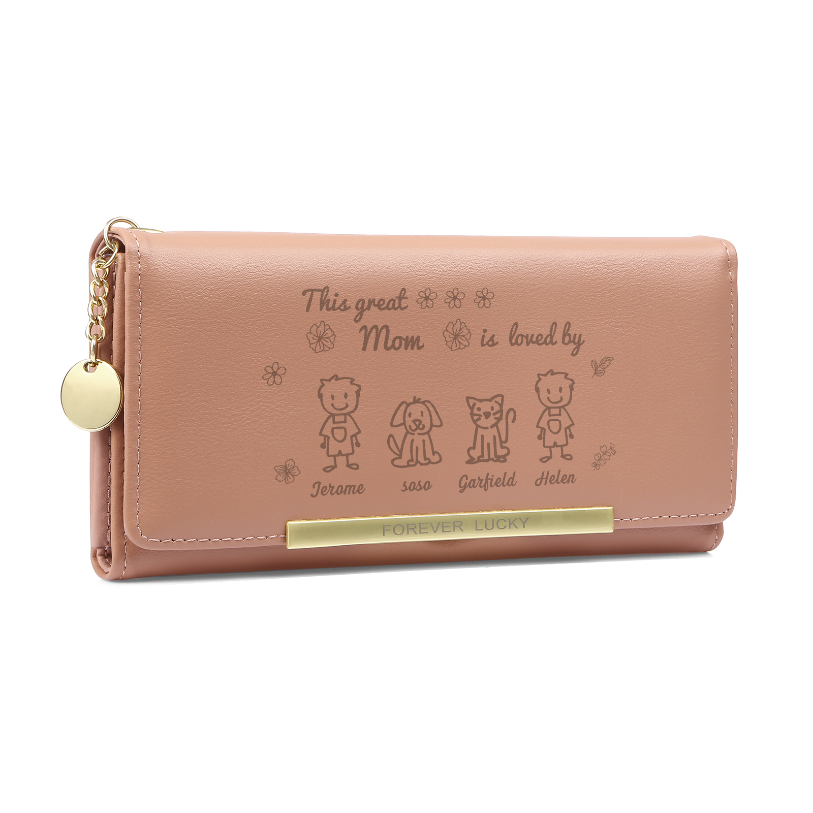 4 Names & Icon & Photo - Personalized PU Leather Mom Wallet  – Thoughtful Mother’s Day Gift