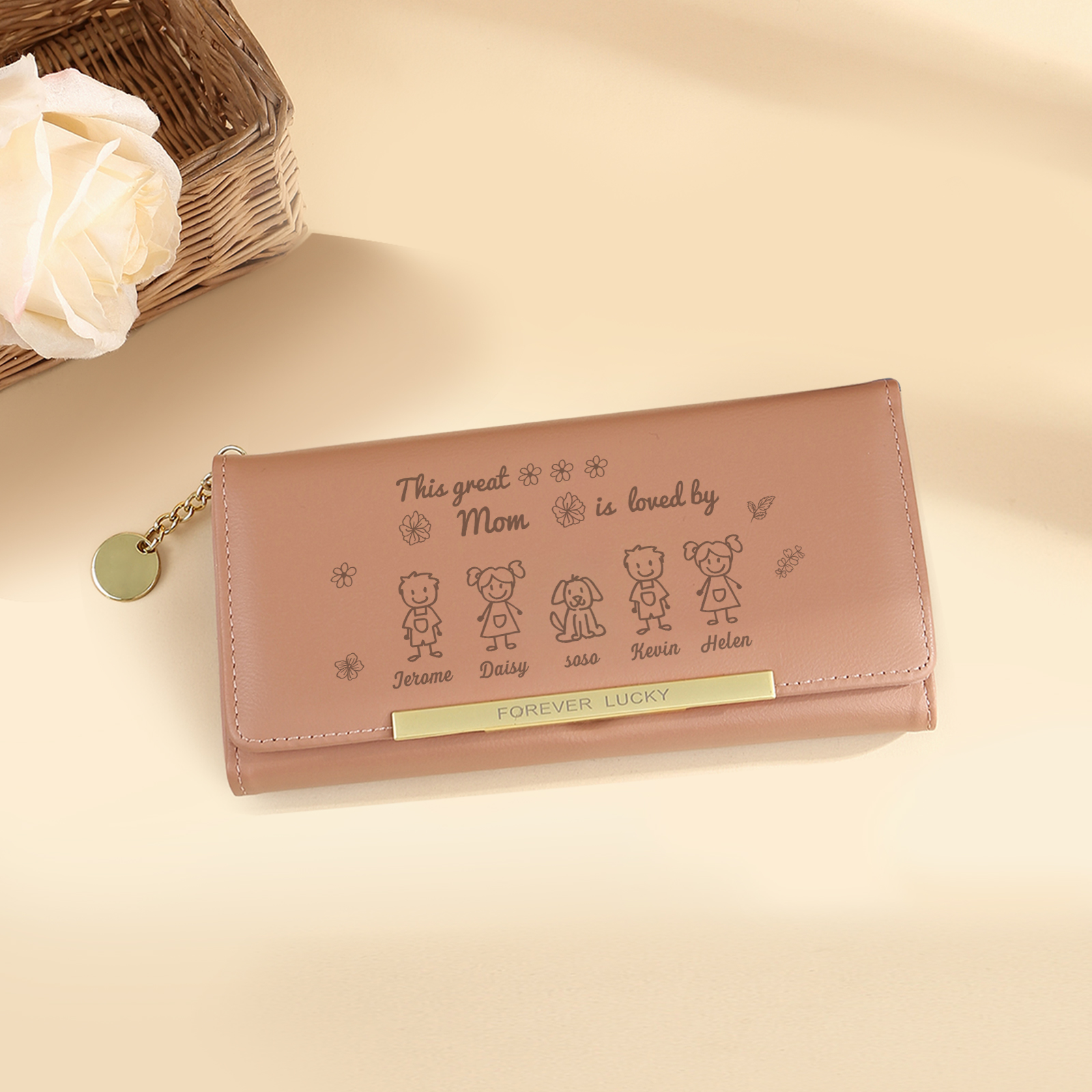 5 Names & Icon & Photo - Personalized PU Leather Mom Wallet  – Thoughtful Mother’s Day Gift