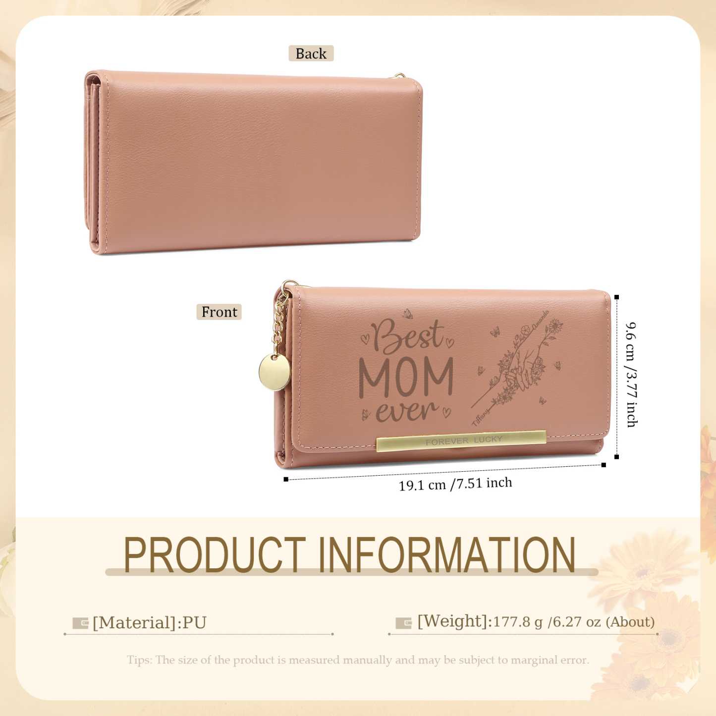 Personalized PU Leather Wallet with 2 Names – Best MOM Ever - A Unique Gift for Mother’s Day | Jessemade