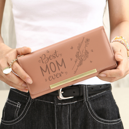 Personalized PU Leather Wallet with 2 Names – Best MOM Ever - A Unique Gift for Mother’s Day | Jessemade