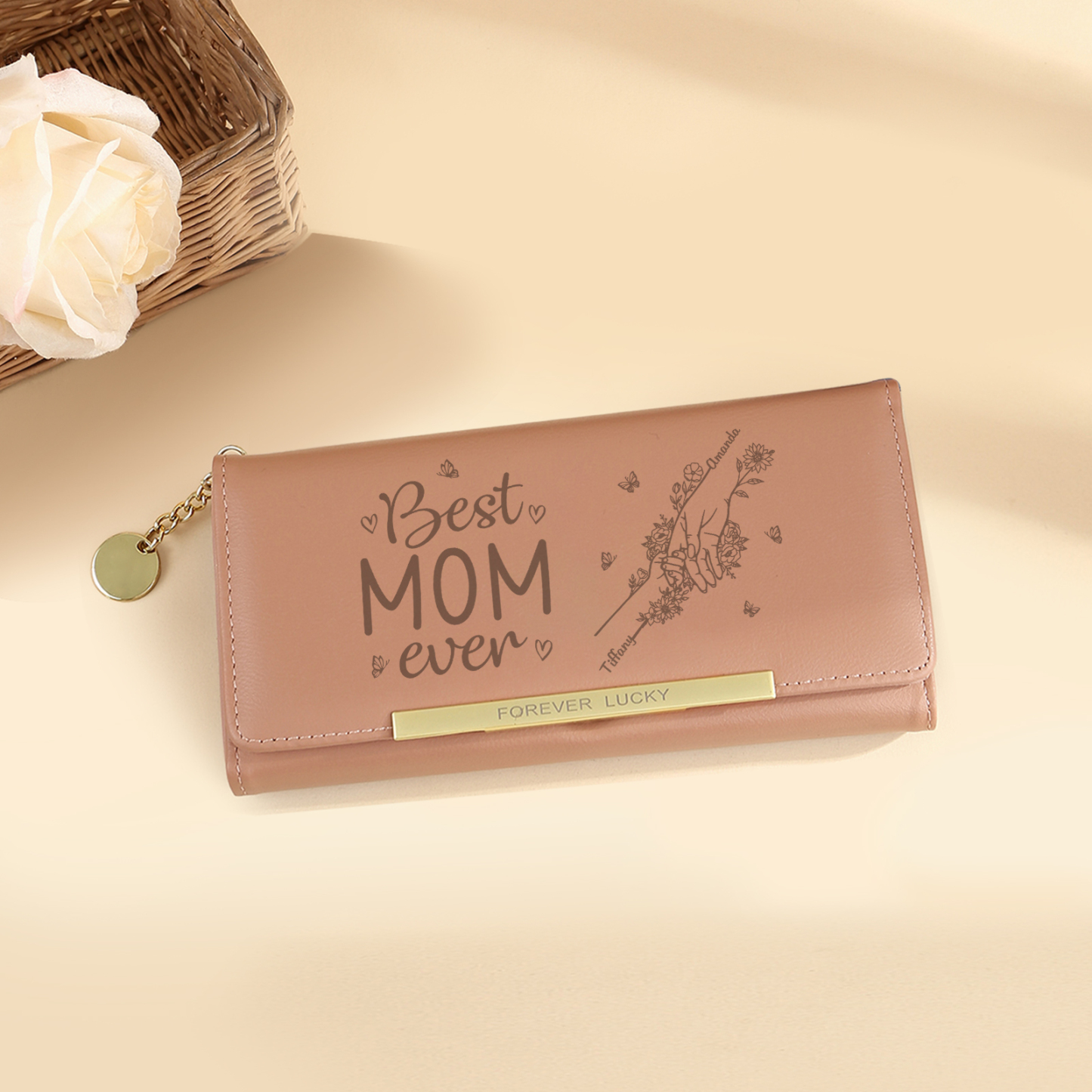 Personalized PU Leather Wallet with 2 Names – Best MOM Ever - A Unique Gift for Mother’s Day | Jessemade