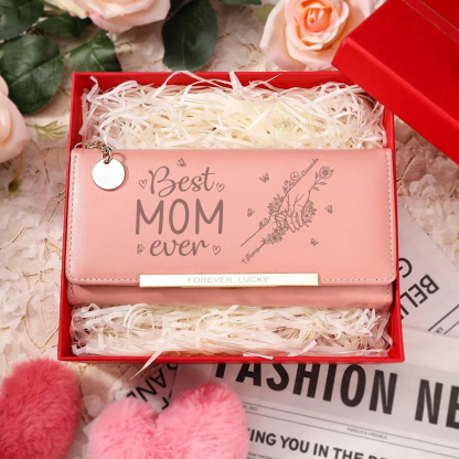 Personalized PU Leather Wallet with 2 Names – Best MOM Ever - A Unique Gift for Mother’s Day | Jessemade