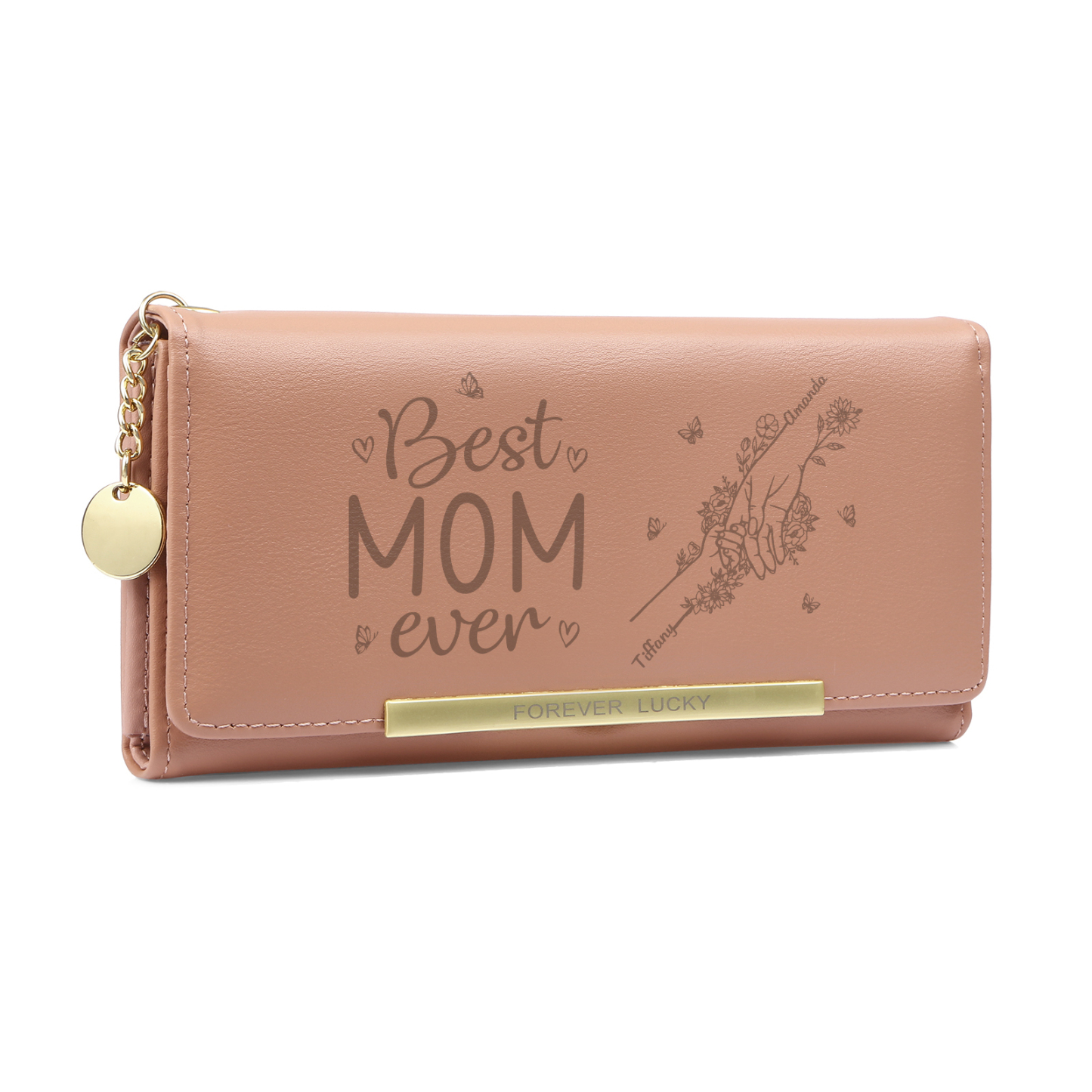 Personalized PU Leather Wallet with 2 Names – Best MOM Ever - A Unique Gift for Mother’s Day | Jessemade