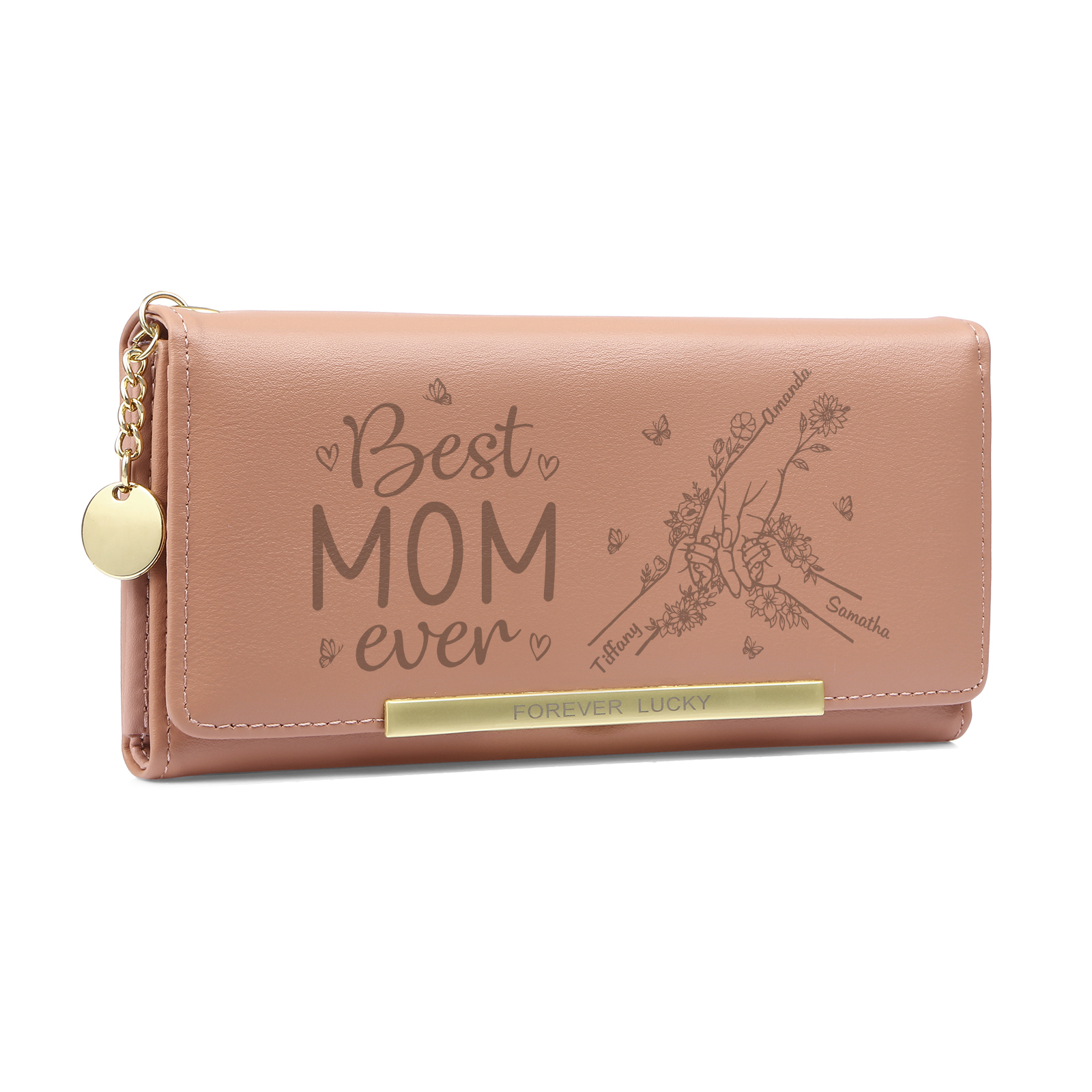 Personalized PU Leather Wallet with 3 Names – Best MOM Ever - A Unique Gift for Mother’s Day | Jessemade