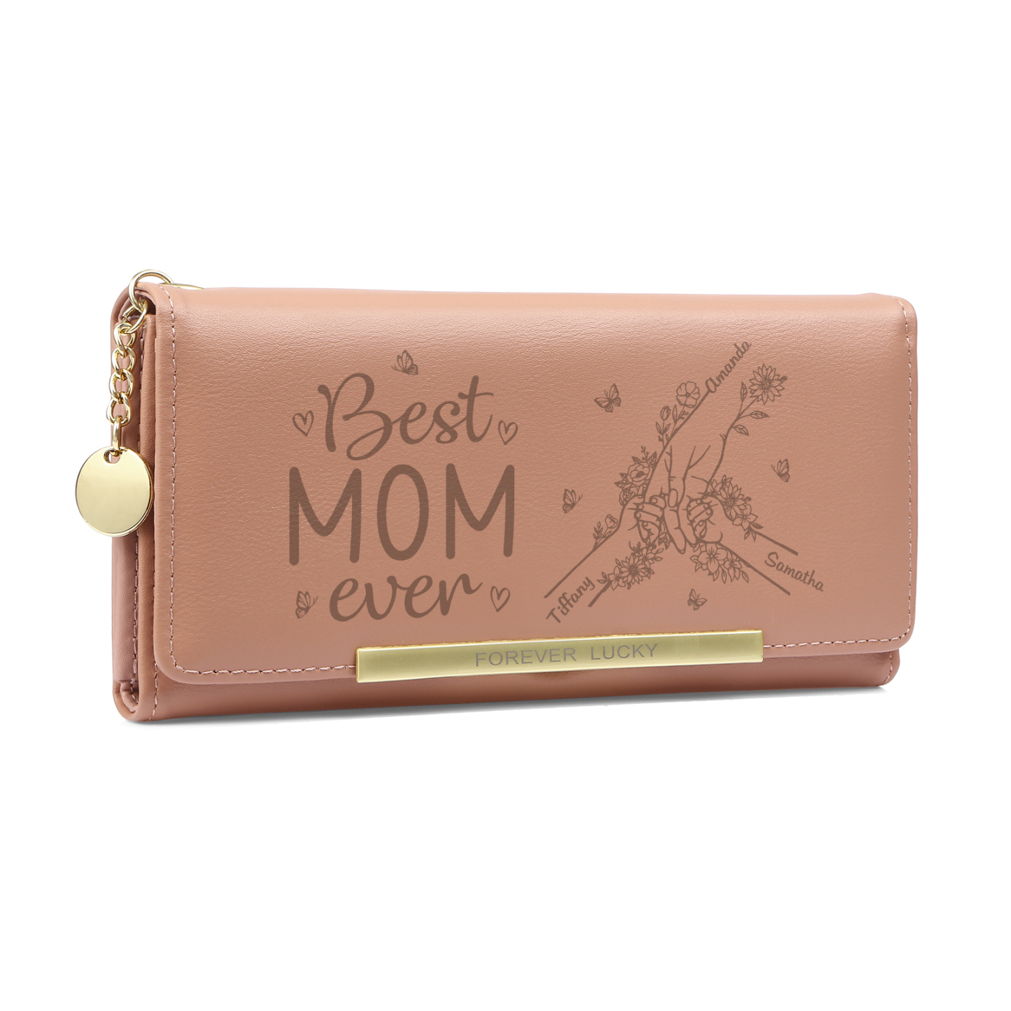 Personalized PU Leather Wallet with 3 Names – Best MOM Ever - A Unique Gift for Mother’s Day | Jessemade