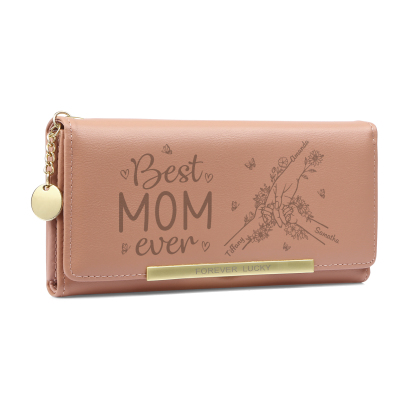 Personalized PU Leather Wallet with 3 Names – Best MOM Ever - A Unique Gift for Mother’s Day | Jessemade