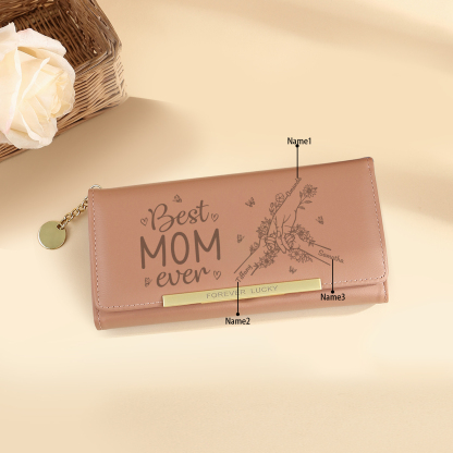 Personalized PU Leather Wallet with 3 Names – Best MOM Ever - A Unique Gift for Mother’s Day | Jessemade