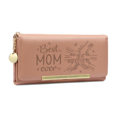 Personalized PU Leather Wallet with 6 Names – Best MOM Ever - A Unique Gift for Mother’s Day | Jessemade