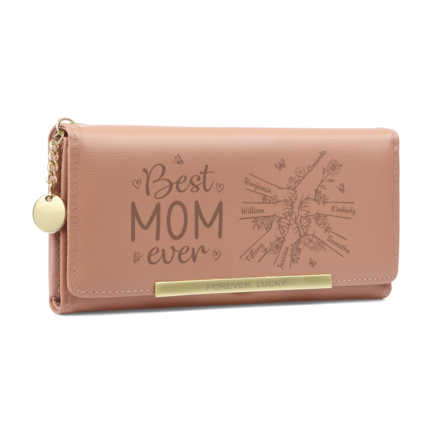 Personalized PU Leather Wallet with 7 Names – Best MOM Ever - A Unique Gift for Mother’s Day | Jessemade