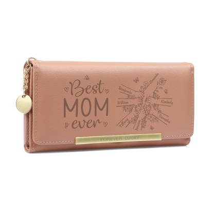 Personalized PU Leather Wallet with 7 Names – Best MOM Ever - A Unique Gift for Mother’s Day | Jessemade