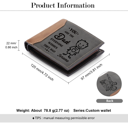 1 name - Custom Wallet with Personalized Character, Name & Text - Gifts for Father’s Day 