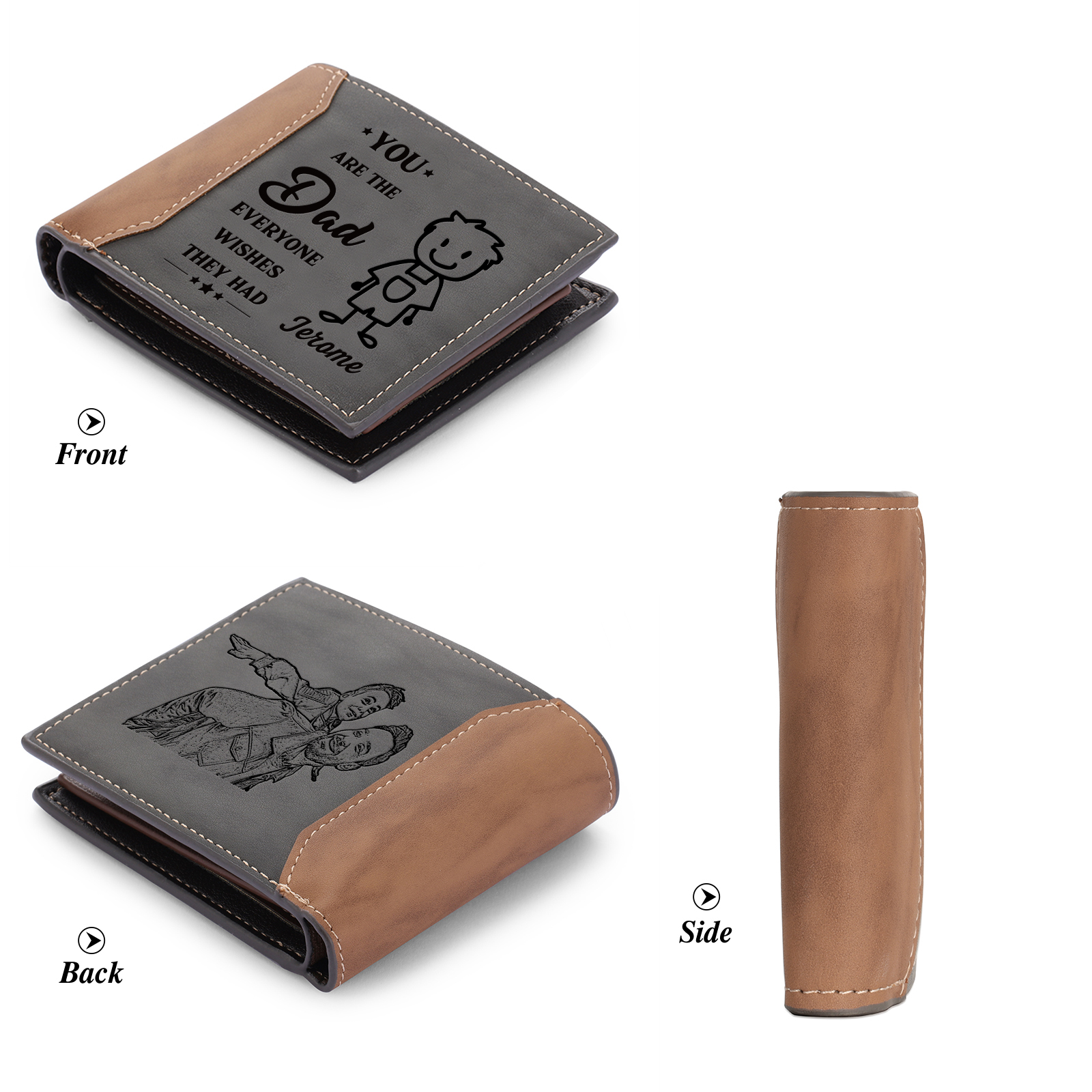 1 name - Custom Wallet with Personalized Character, Name & Text - Gifts for Father’s Day 