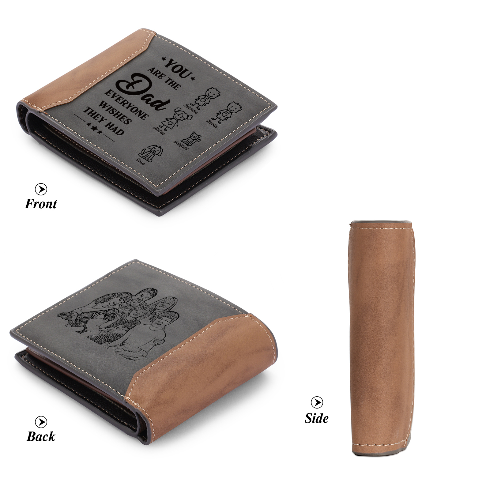 5 names - Custom Wallet with Personalized Character, Name & Text - Gifts for Father’s Day 