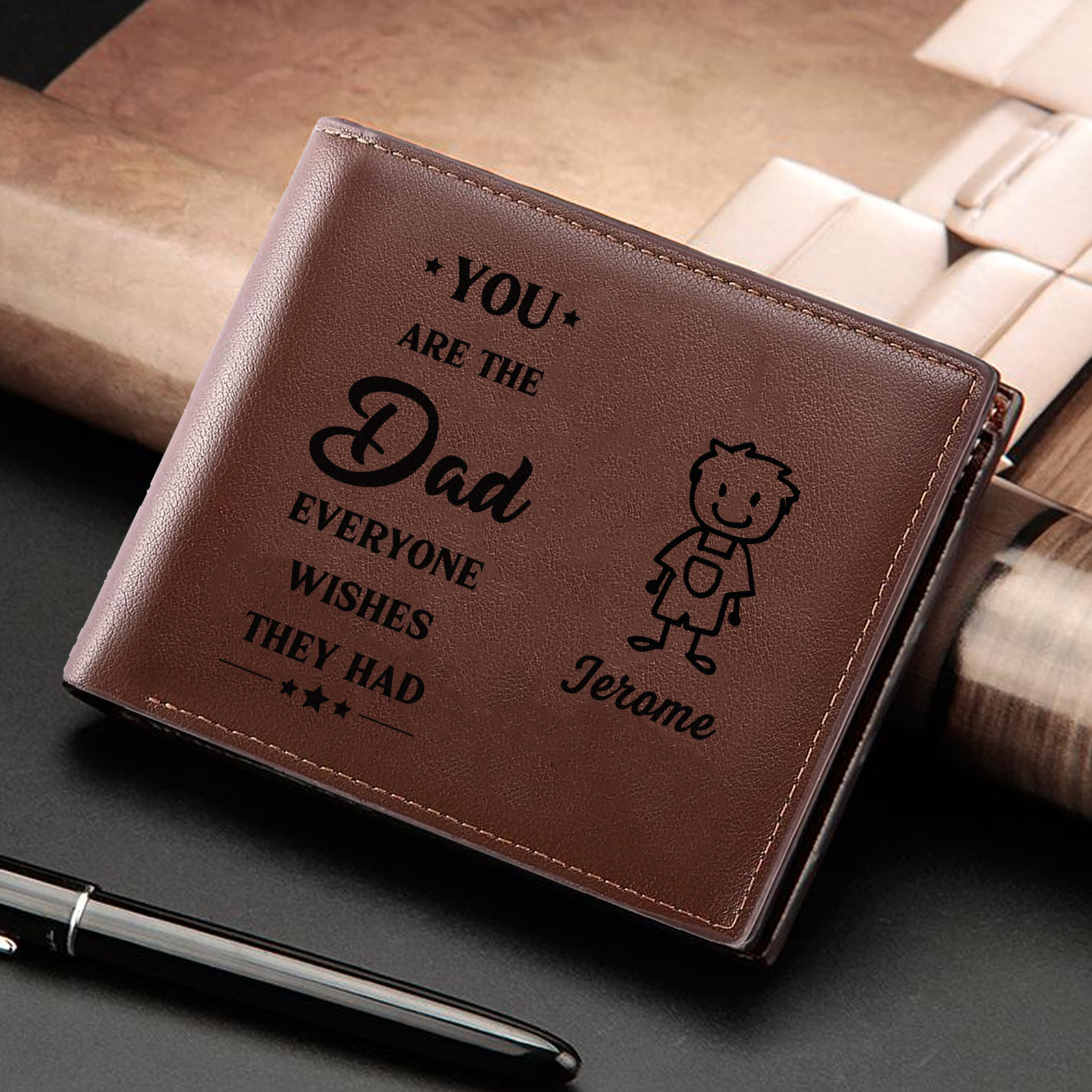 1 name - Custom PU Wallet with Personalized Character, Name & Text - Gifts for Father’s Day 