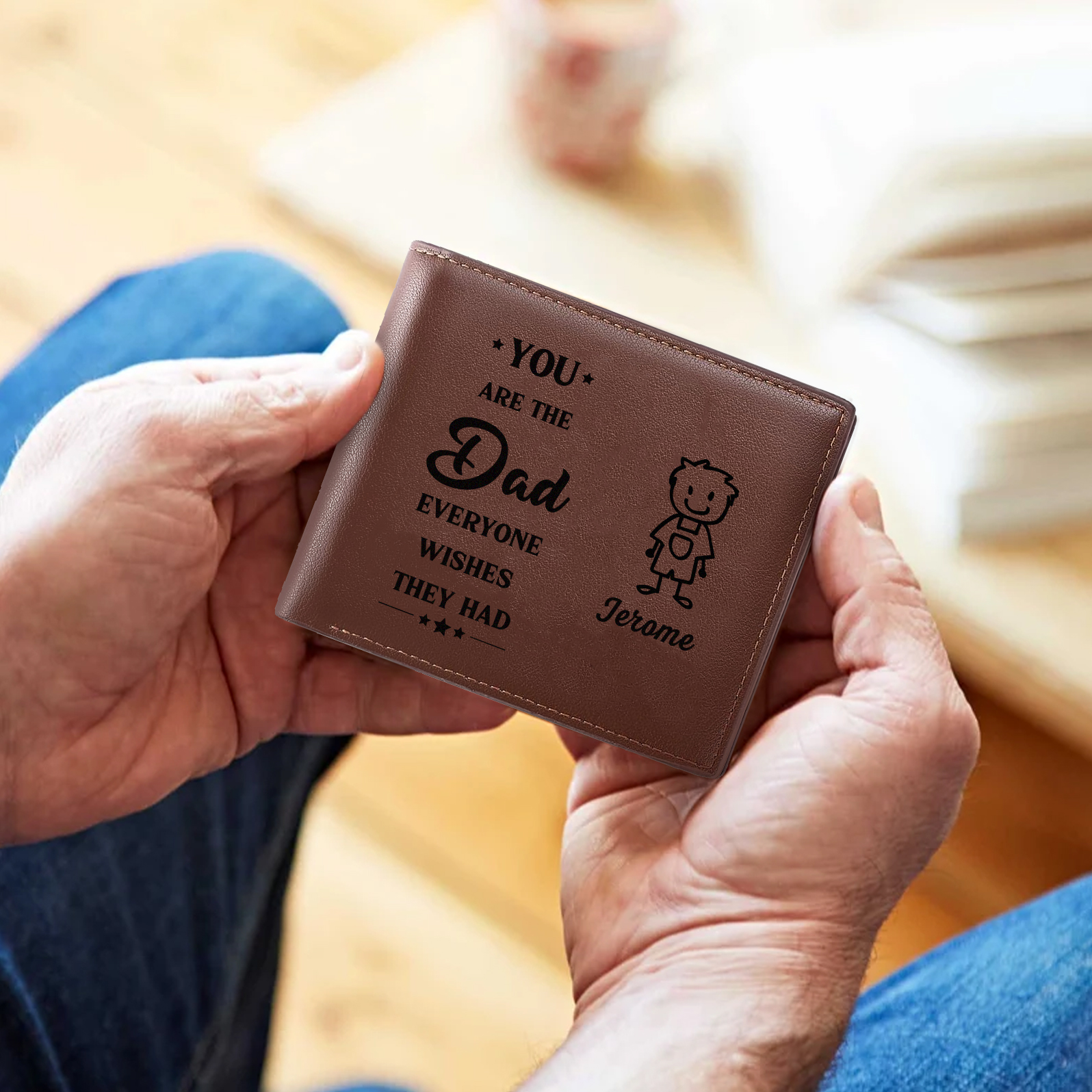 1 name - Custom PU Wallet with Personalized Character, Name & Text - Gifts for Father’s Day 