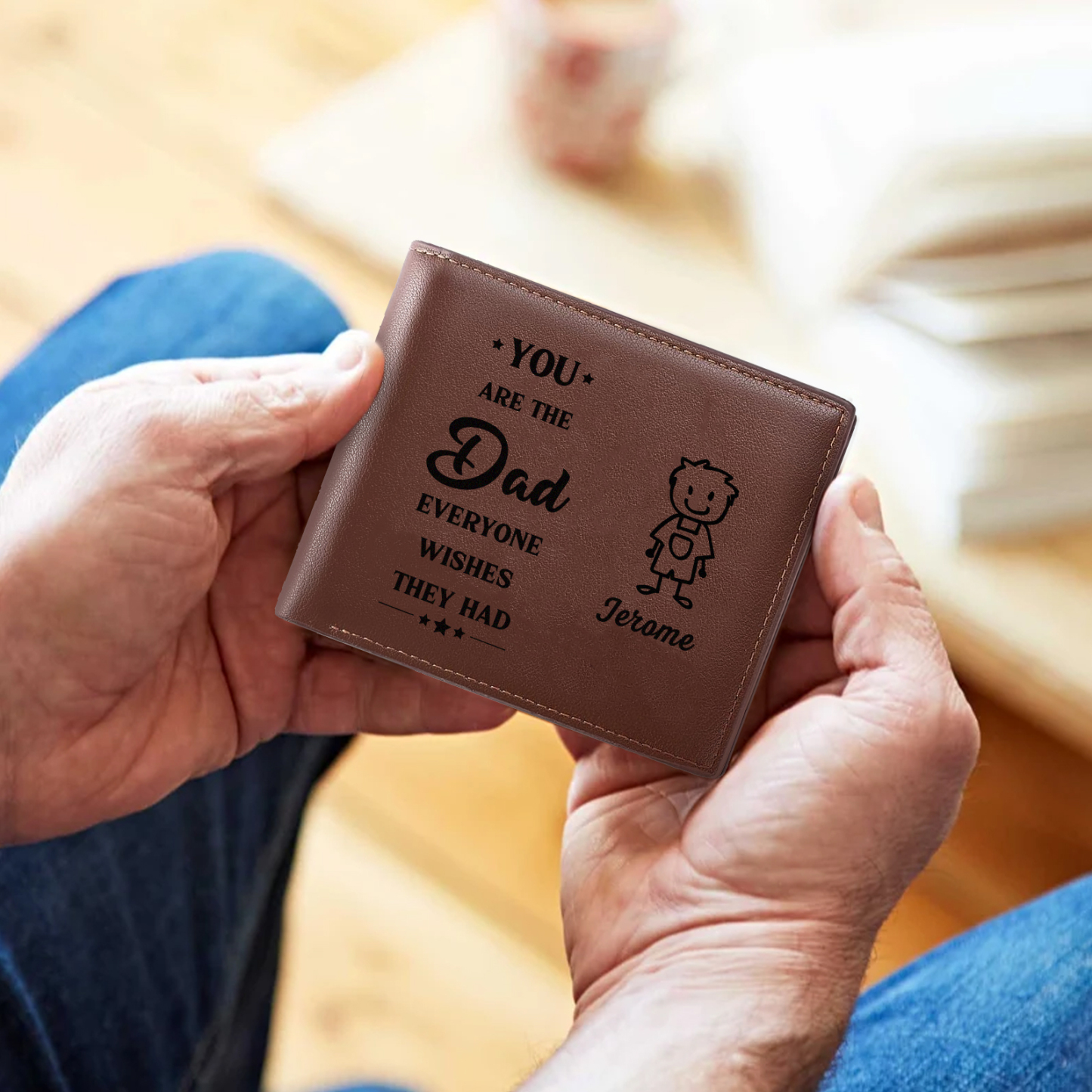 1 name - Custom PU Wallet with Personalized Character, Name & Text - Gifts for Father’s Day 