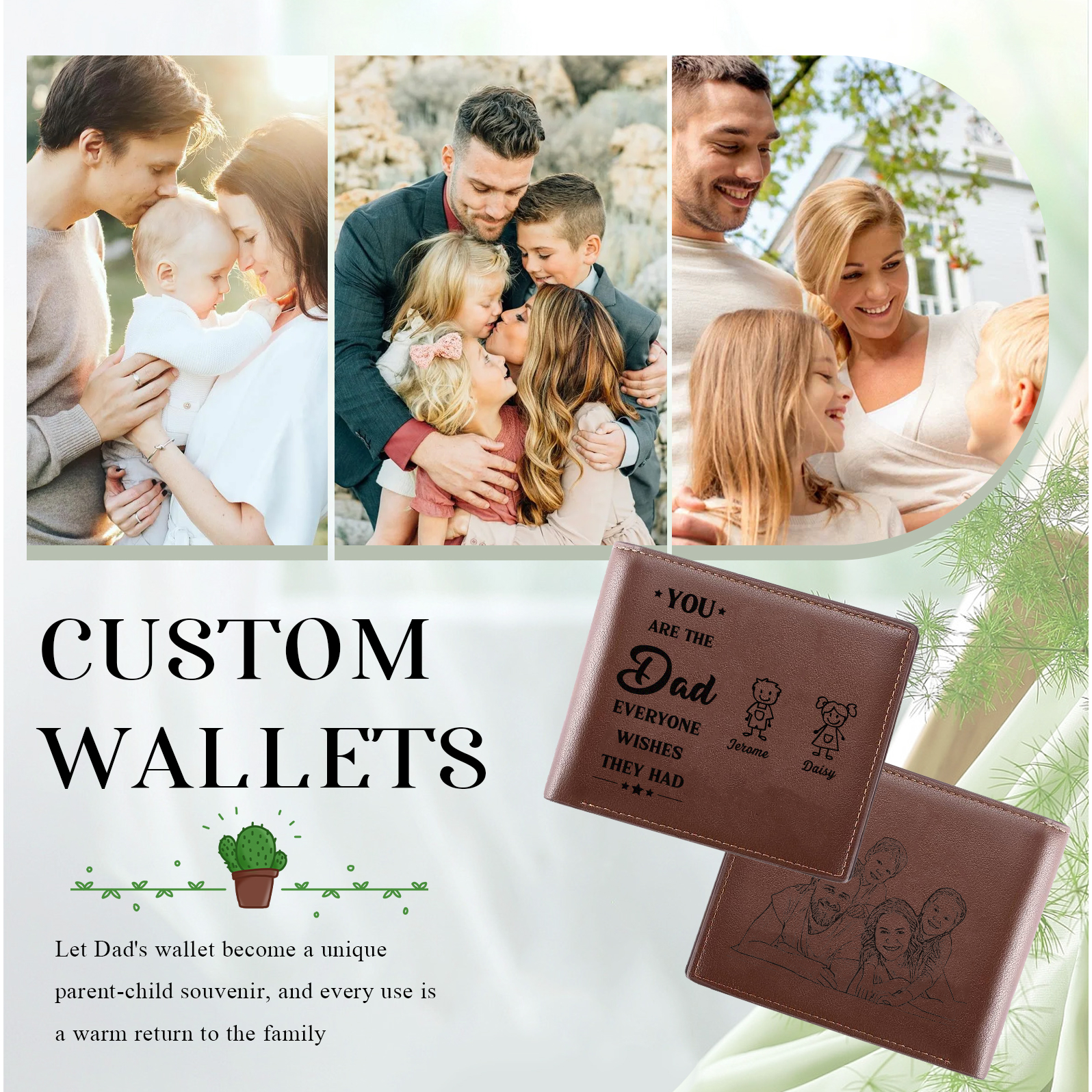 2 names - Custom PU Wallet with Personalized Photo,Character, Name & Text - Gifts for Father’s Day 