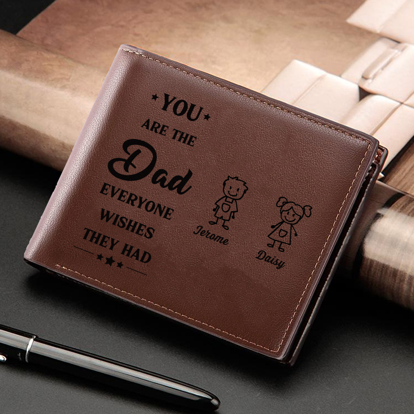 2 names - Custom PU Wallet with Personalized Photo,Character, Name & Text - Gifts for Father’s Day 