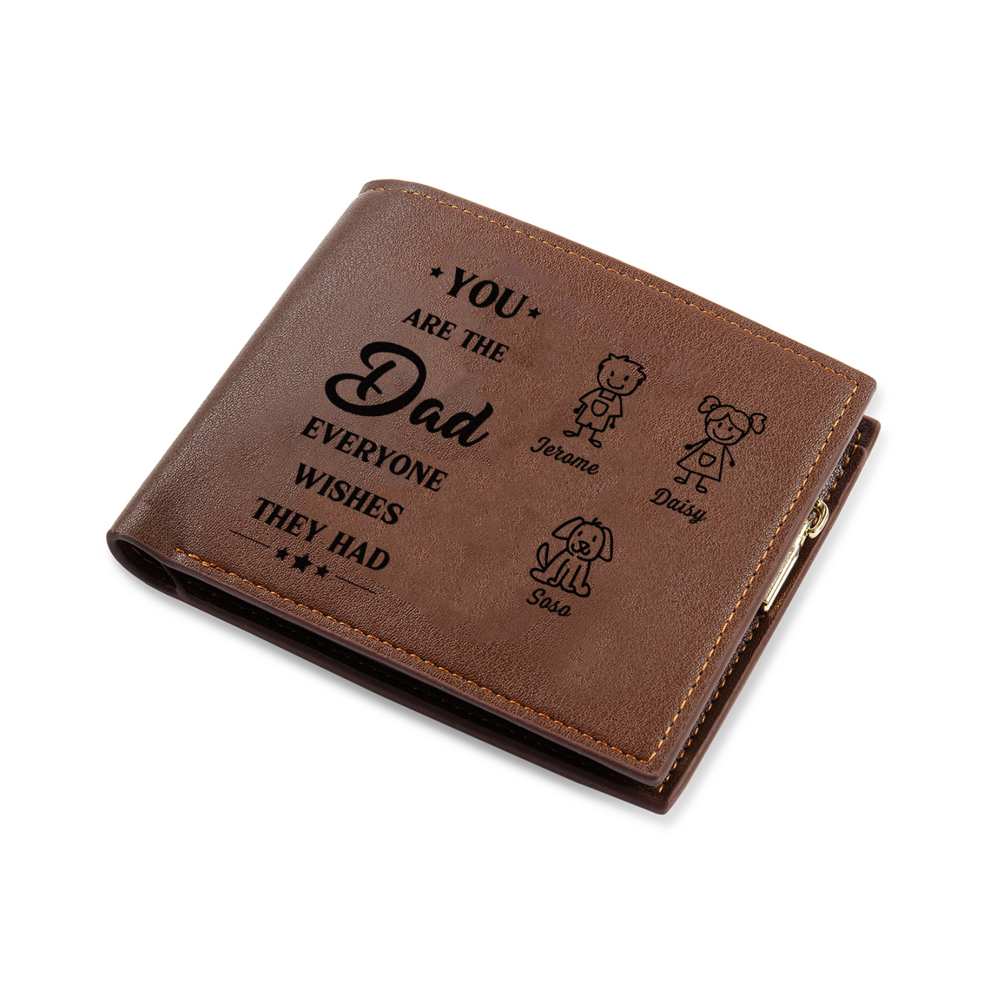 3 names - Custom PU Wallet with Personalized Photo,Character, Name & Text - Gifts for Father’s Day 