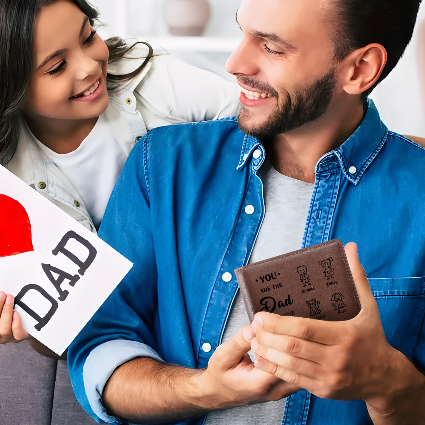 4 names - Custom PU Wallet with Personalized Photo,Character, Name & Text - Gifts for Father’s Day 