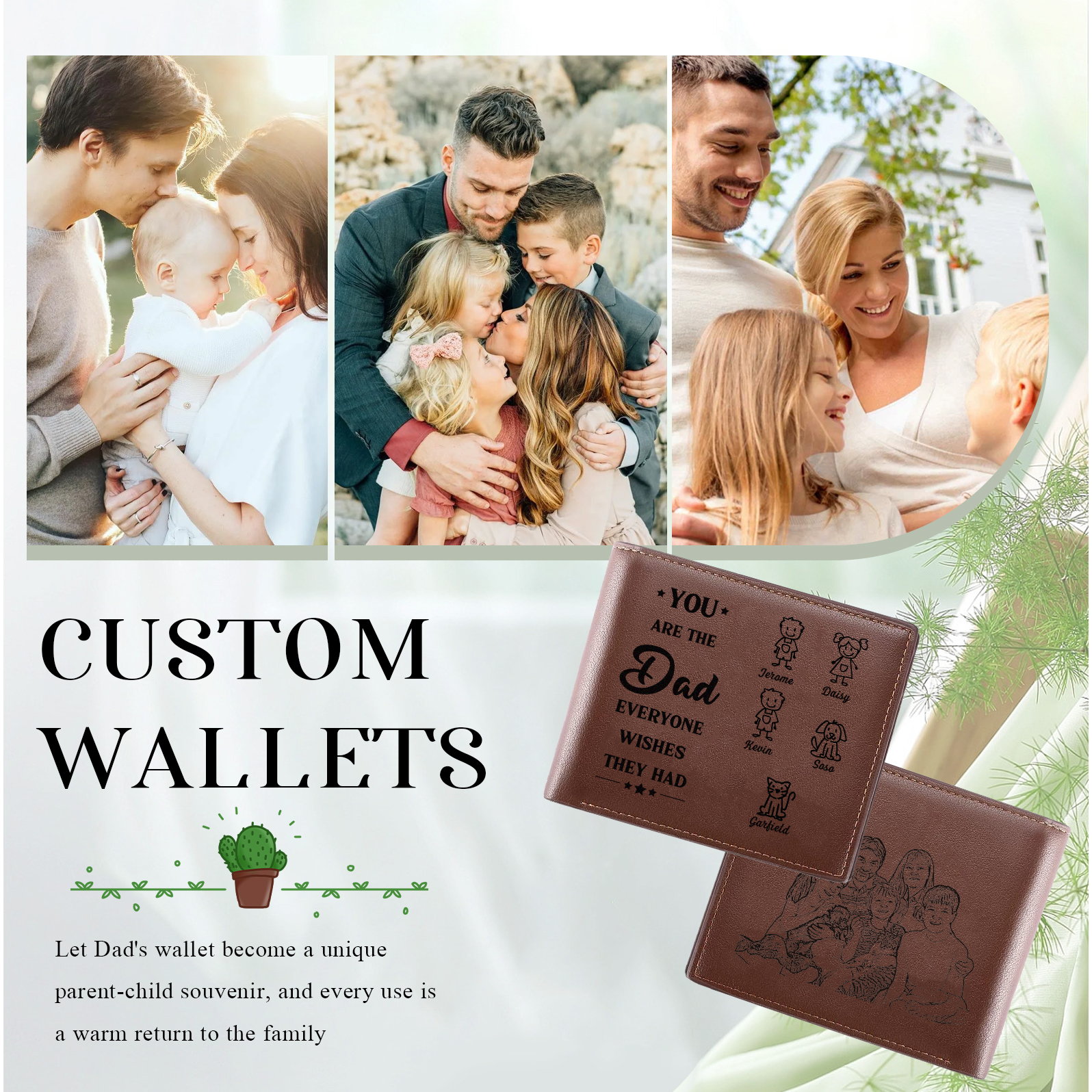 5 names - Custom PU Wallet with Personalized Photo,Character, Name & Text - Gifts for Father’s Day 