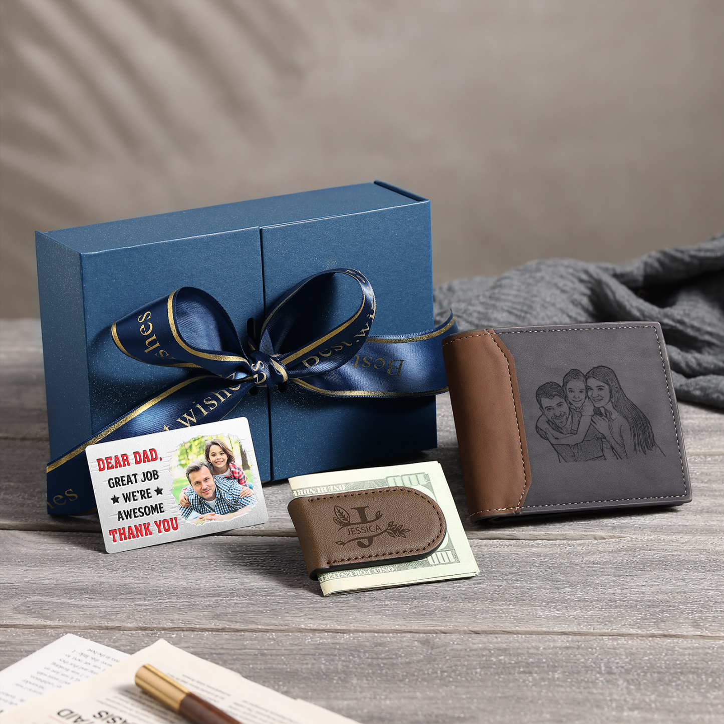 Personalized Father’s Day Gift Box - Wallet, Money Clip & Card for Dad | Jessemade