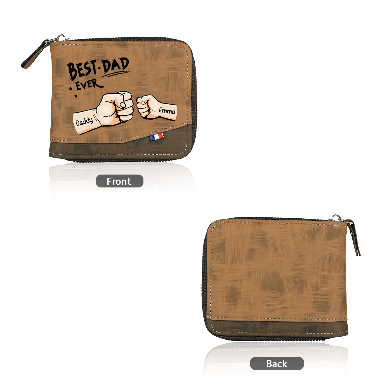 2 names - Custom Fist Wallet with Personalized Name & Text - Gifts for Father’s Day 