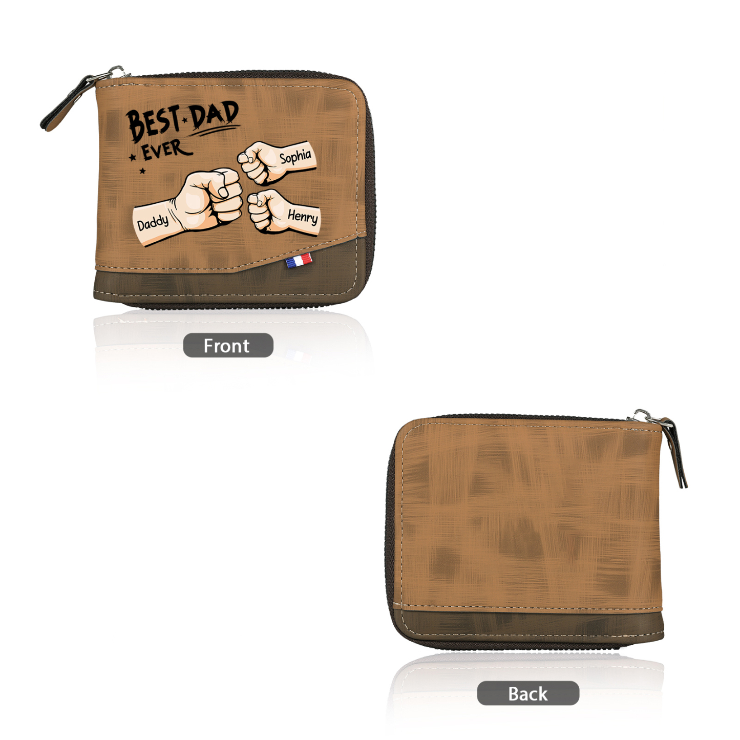 3 names - Custom Fist Wallet with Personalized Name & Text - Gifts for Father’s Day 