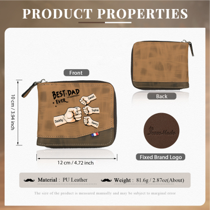 4 names - Custom Fist Wallet with Personalized Name & Text - Gifts for Father’s Day 