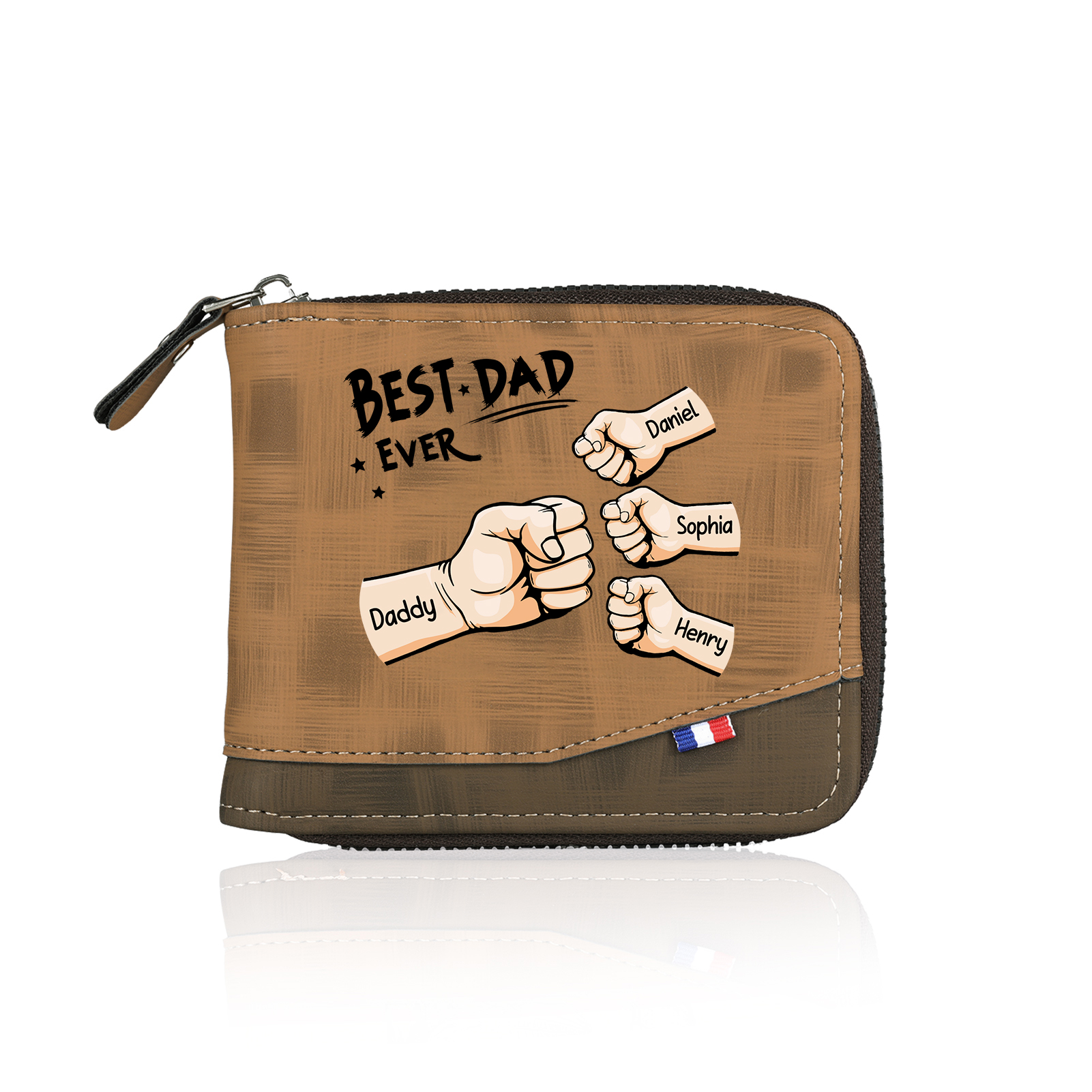 4 names - Custom Fist Wallet with Personalized Name & Text - Gifts for Father’s Day 