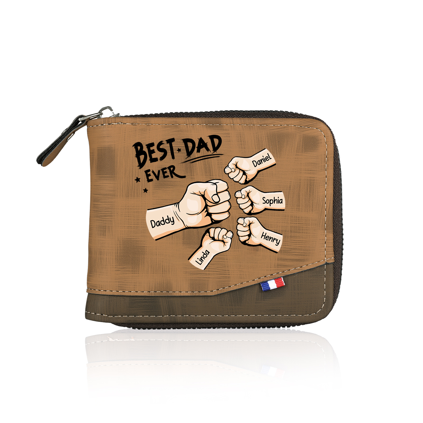 5 names - Custom Fist Wallet with Personalized Name & Text - Gifts for Father’s Day 