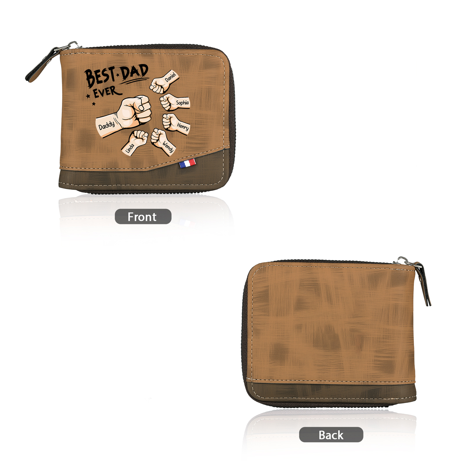6 names - Custom Fist Wallet with Personalized Name & Text - Gifts for Father’s Day 
