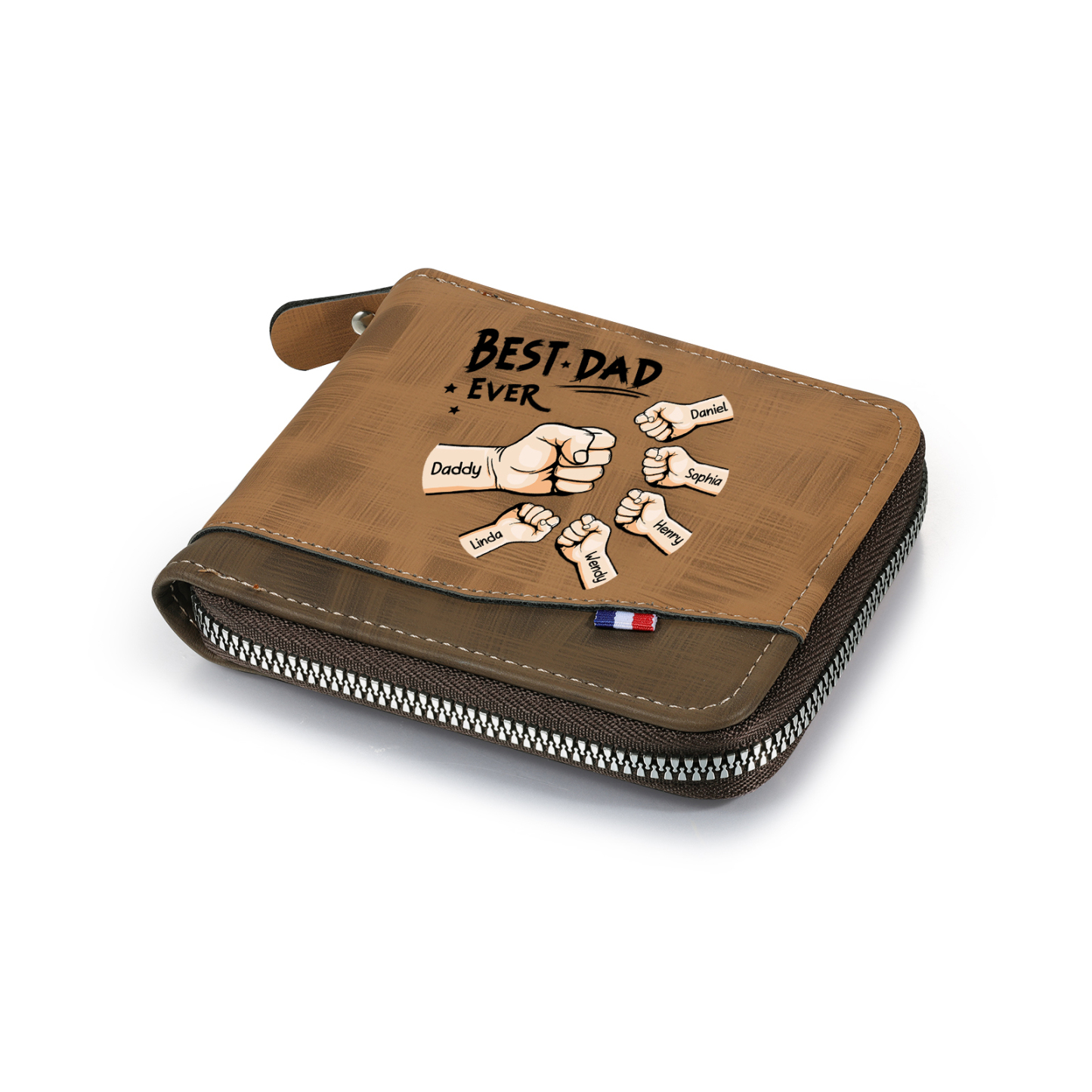 6 names - Custom Fist Wallet with Personalized Name & Text - Gifts for Father’s Day 