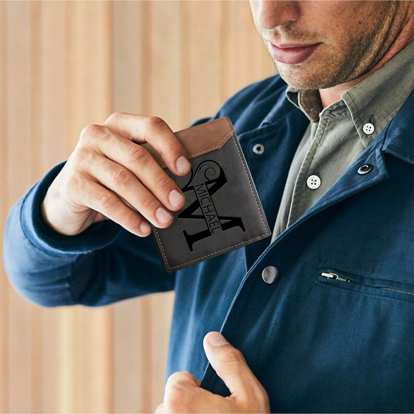 Personalized Name & Initial Grey wallet for Dad – Elegant Custom Leather Wallet | Father’s Day Gift from Kids - Customized in the USA & Ships in 2 Days