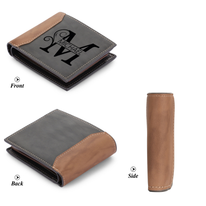 Personalized Name & Initial Grey wallet for Dad – Elegant Custom Leather Wallet | Father’s Day Gift from Kids - Customized in the USA & Ships in 2 Days