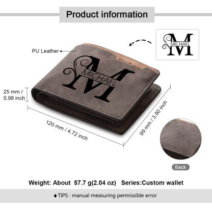 Personalized Name & Initial Brown wallet for Dad – Elegant Custom PU Leather Wallet | Father’s Day Gift from Kids - Customized in the USA & Ships in 2 Days