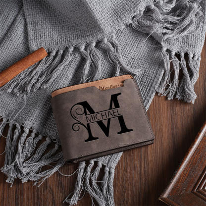 Personalized Name & Initial Brown wallet for Dad – Elegant Custom PU Leather Wallet | Father’s Day Gift from Kids - Customized in the USA & Ships in 2 Days