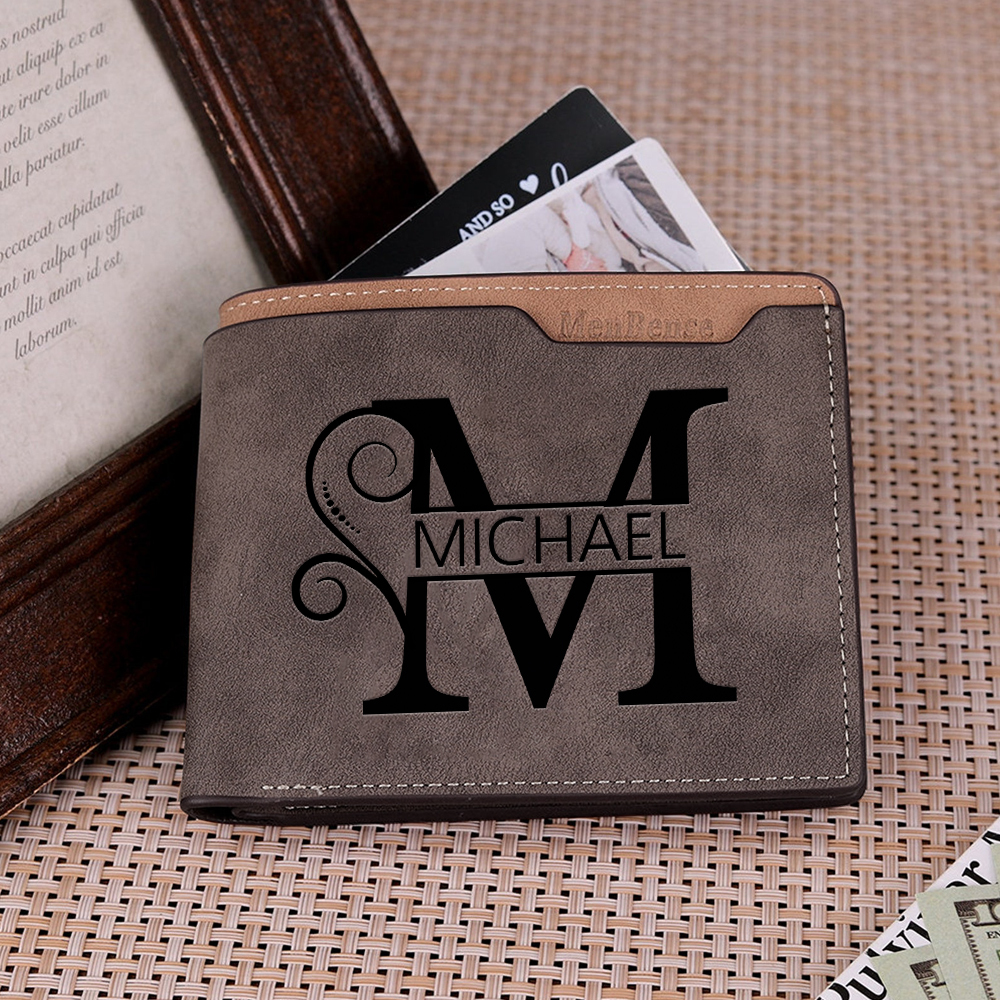 Personalized Name & Initial Brown wallet for Dad – Elegant Custom PU Leather Wallet | Father’s Day Gift from Kids - Customized in the USA & Ships in 2 Days