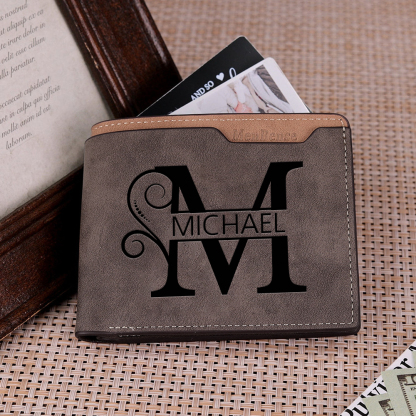 Personalized Name & Initial Brown wallet for Dad – Elegant Custom PU Leather Wallet | Father’s Day Gift from Kids - Customized in the USA & Ships in 2 Days