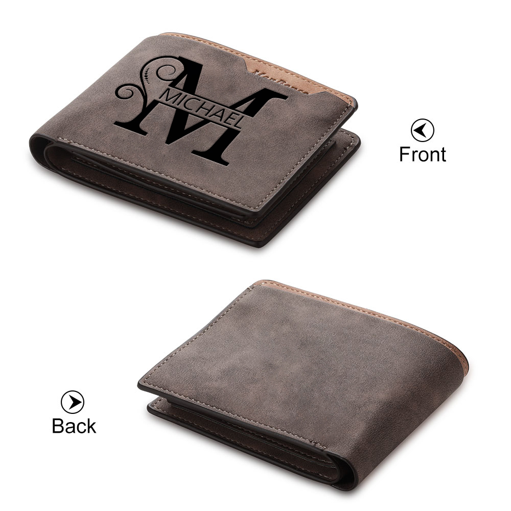 Personalized Name & Initial Brown wallet for Dad – Elegant Custom PU Leather Wallet | Father’s Day Gift from Kids - Customized in the USA & Ships in 2 Days