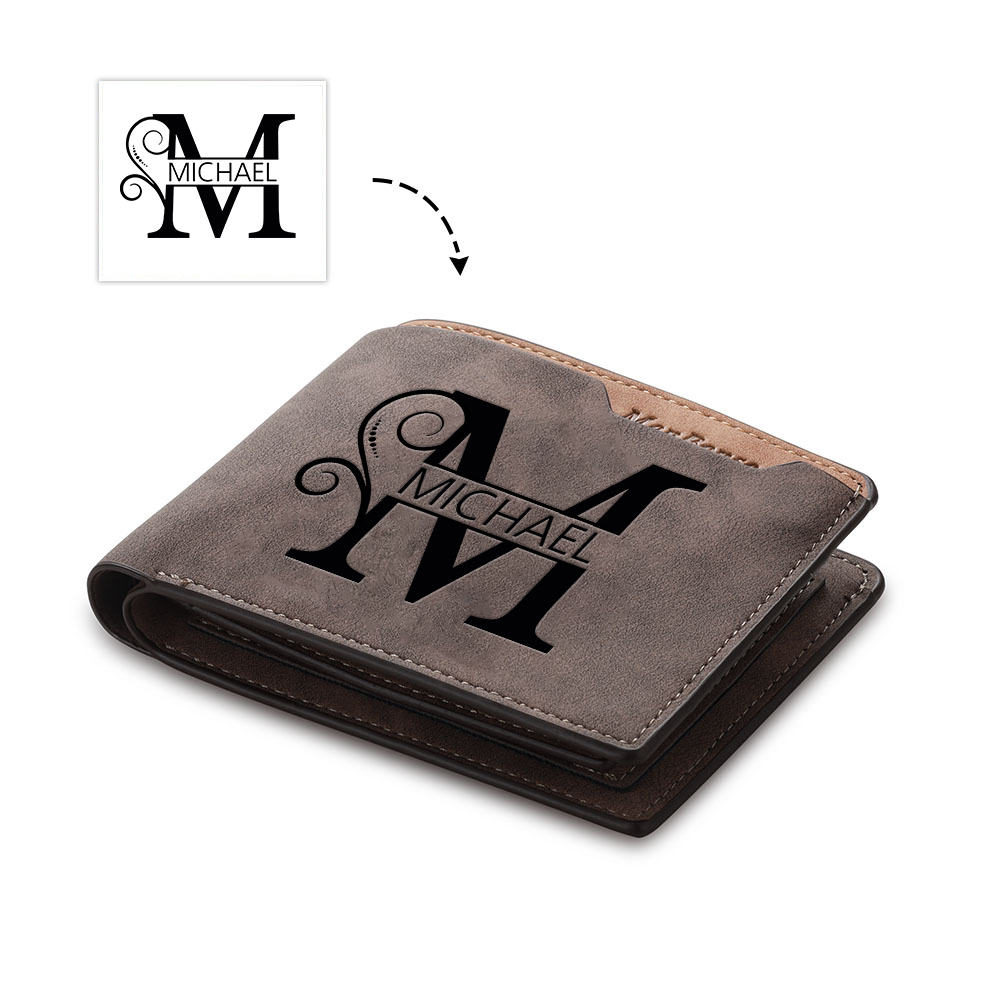 Personalized Name & Initial Brown wallet for Dad – Elegant Custom PU Leather Wallet | Father’s Day Gift from Kids - Customized in the USA & Ships in 2 Days
