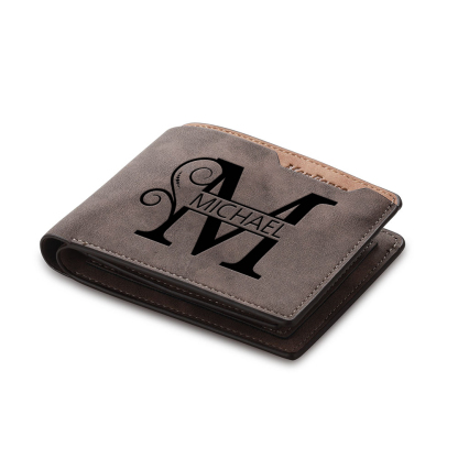 Personalized Name & Initial Brown wallet for Dad – Elegant Custom PU Leather Wallet | Father’s Day Gift from Kids - Customized in the USA & Ships in 2 Days