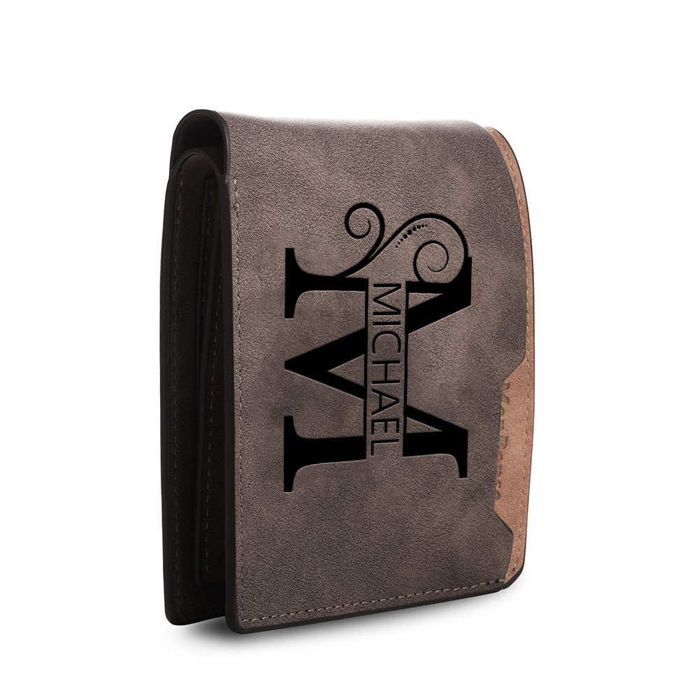 Personalized Name & Initial Brown wallet for Dad – Elegant Custom PU Leather Wallet | Father’s Day Gift from Kids - Customized in the USA & Ships in 2 Days